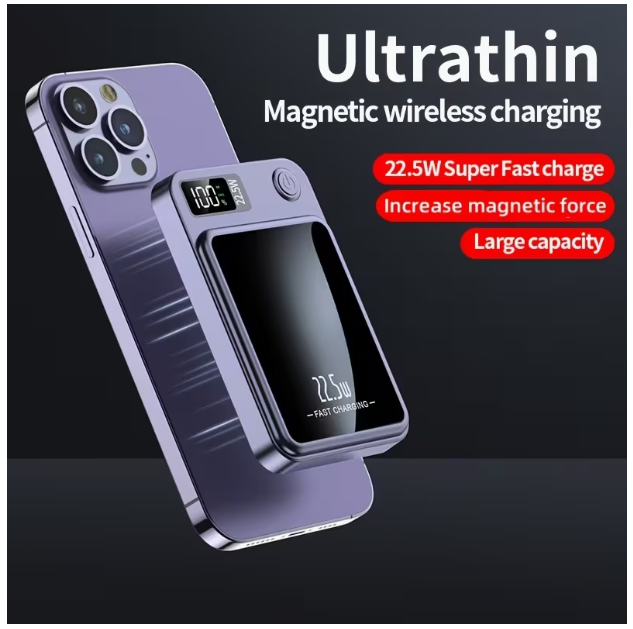 10000mah magnetic wireless power bank with fast charging and LED display for iphone and android