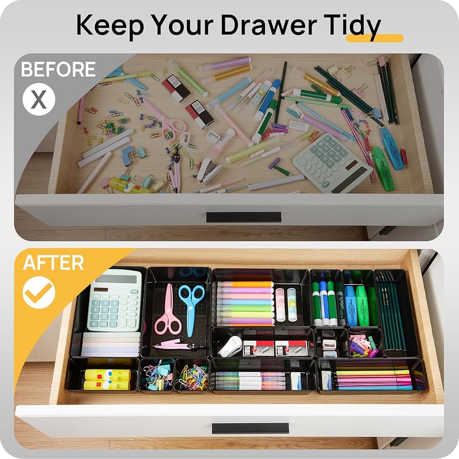 25-Piece Clear Storage Tray Set – Drawer Organizers for Makeup, Kitchen, Desk & Home Storage