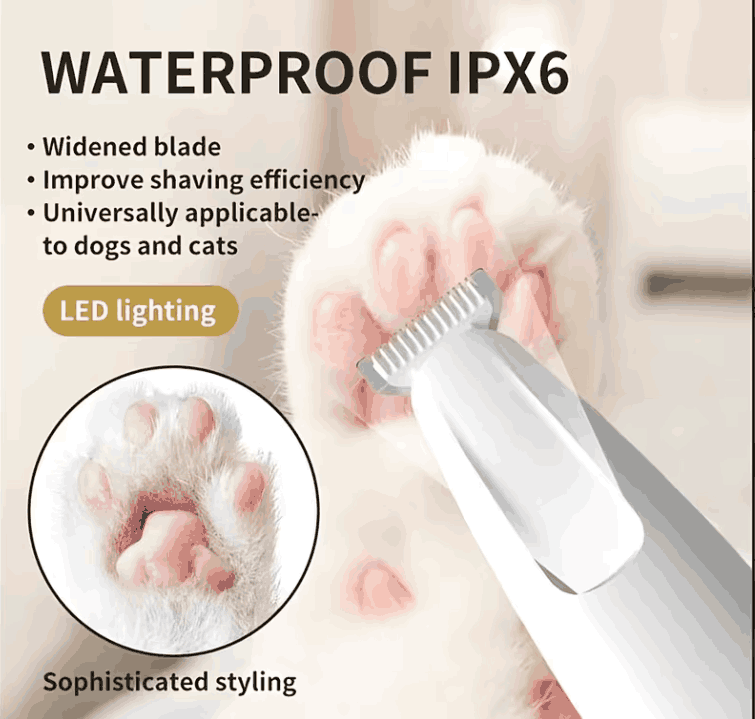 Cordless Pet Hair & Paw Trimmer with LED Light