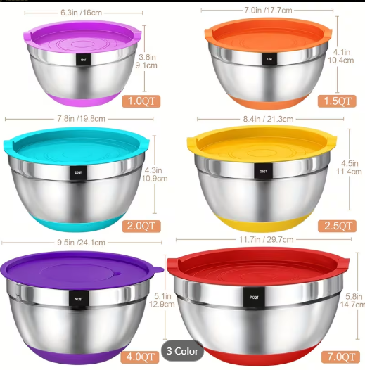 26-Piece Stainless Steel Mixing Bowls Set with Airtight Lids & Grater Attachments