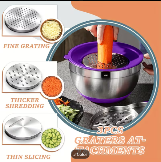 26-Piece Stainless Steel Mixing Bowls Set with Airtight Lids & Grater Attachments