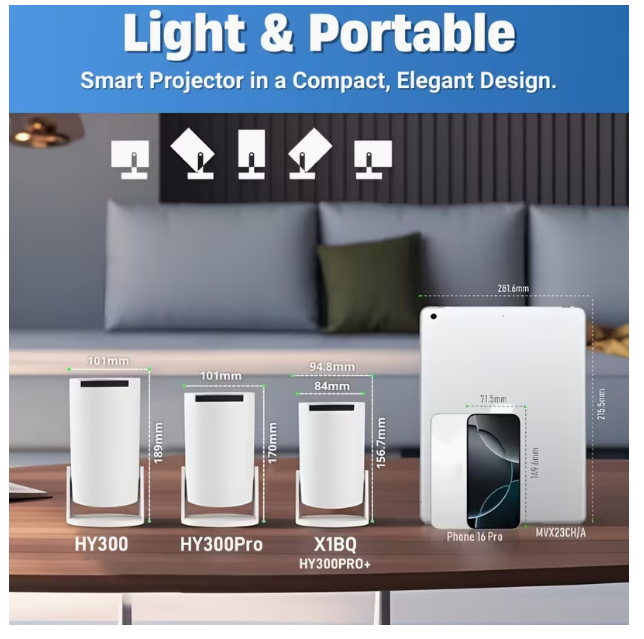 HY300 Pro+ Mini Projector 4K – Portable Smart Projector with WiFi 6, Bluetooth 5.4 & Auto Keystone