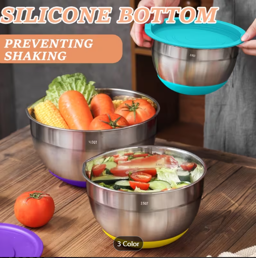 26-Piece Stainless Steel Mixing Bowls Set with Airtight Lids & Grater Attachments