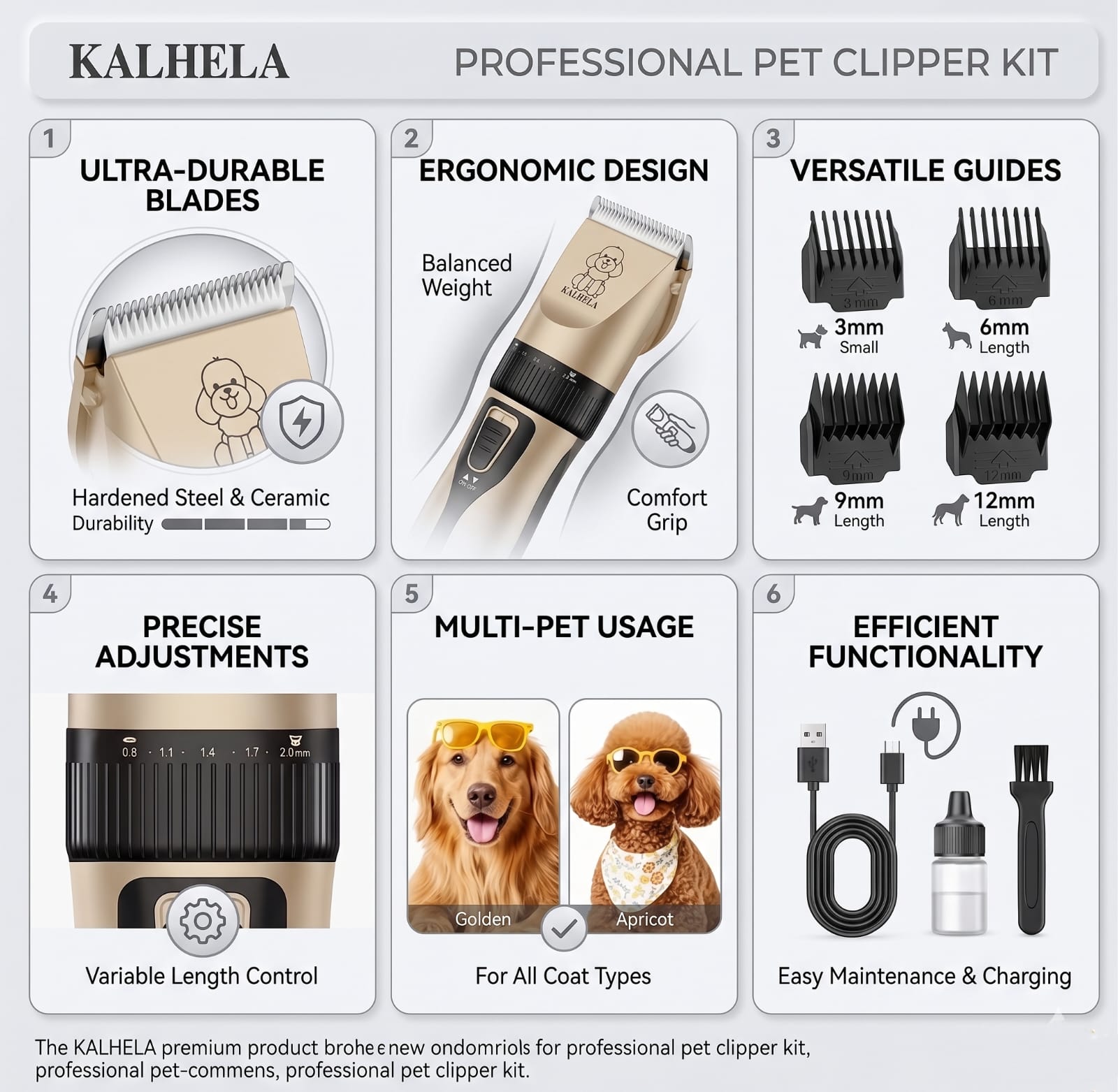 Professional Dog Grooming Kit – USB Rechargeable Pet Clippers with Ceramic Blades for Dogs & Cats