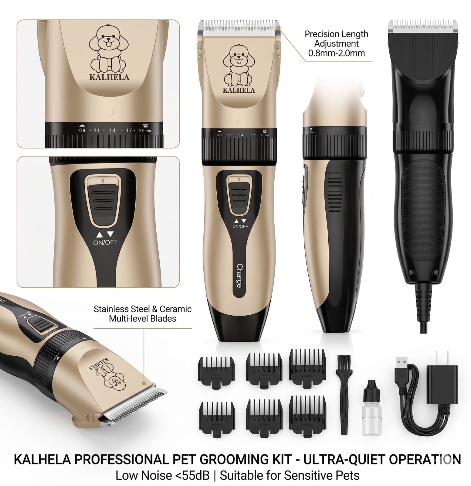 Professional Dog Grooming Kit – USB Rechargeable Pet Clippers with Ceramic Blades for Dogs & Cats