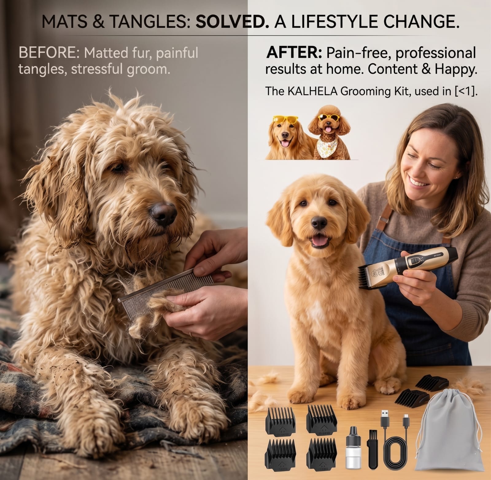 Professional Dog Grooming Kit – USB Rechargeable Pet Clippers with Ceramic Blades for Dogs & Cats