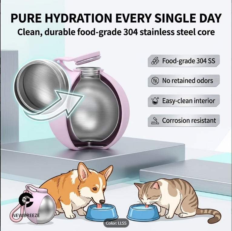Portable Dog Water Bottle Stainless Steel Leakproof Travel Dispenser