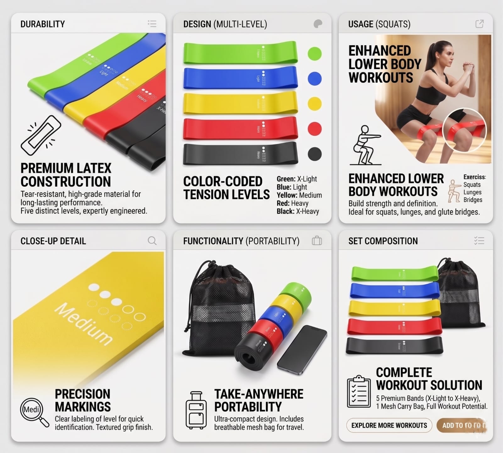 Resistance Bands for Working Out | 5-Pack Exercise Bands for Home Gym,Glute bands