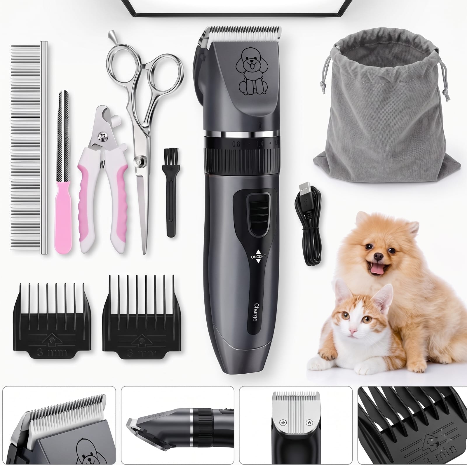 Professional Dog Grooming Kit – USB Rechargeable Pet Clippers with Ceramic Blades for Dogs & Cats