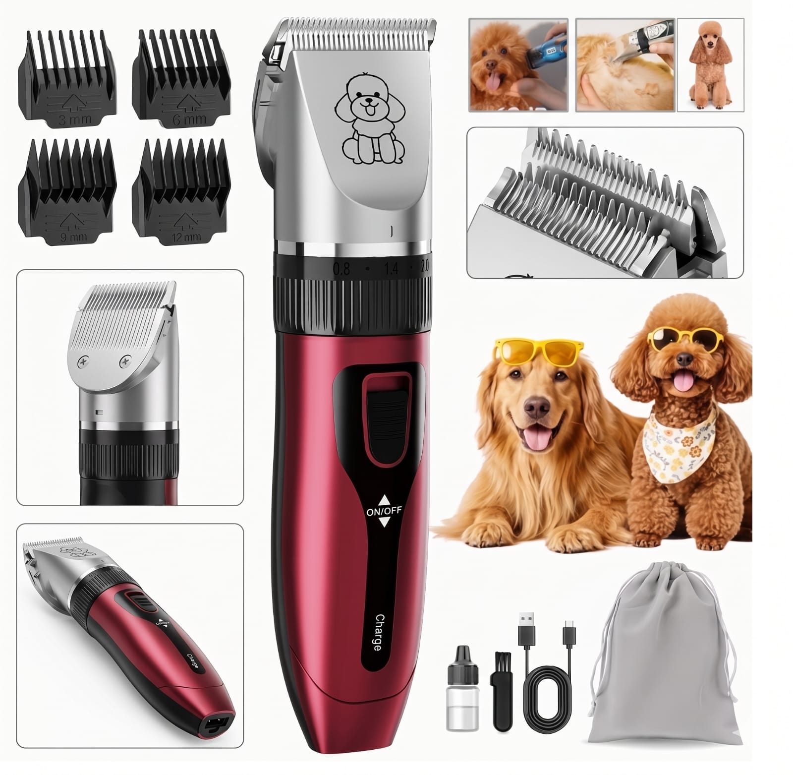 Professional Dog Grooming Kit – USB Rechargeable Pet Clippers with Ceramic Blades for Dogs & Cats