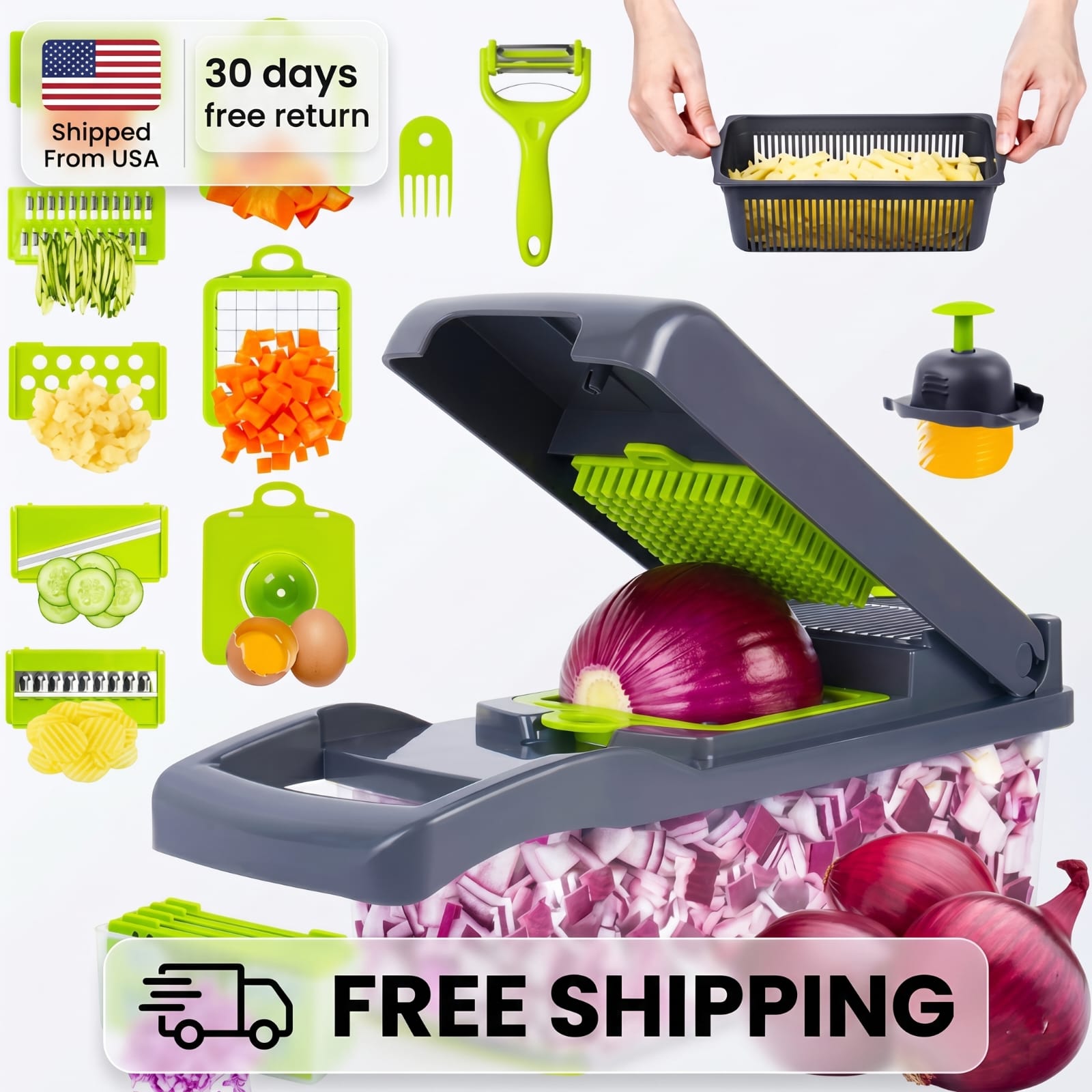 16-In-1 Vegetable Chopper – Professional Multi-Functional Food & Onion Chopper for Kitchen Meal Prep
