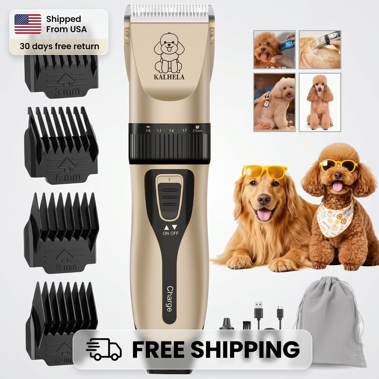 Professional Dog Grooming Kit – USB Rechargeable Pet Clippers with Ceramic Blades for Dogs & Cats