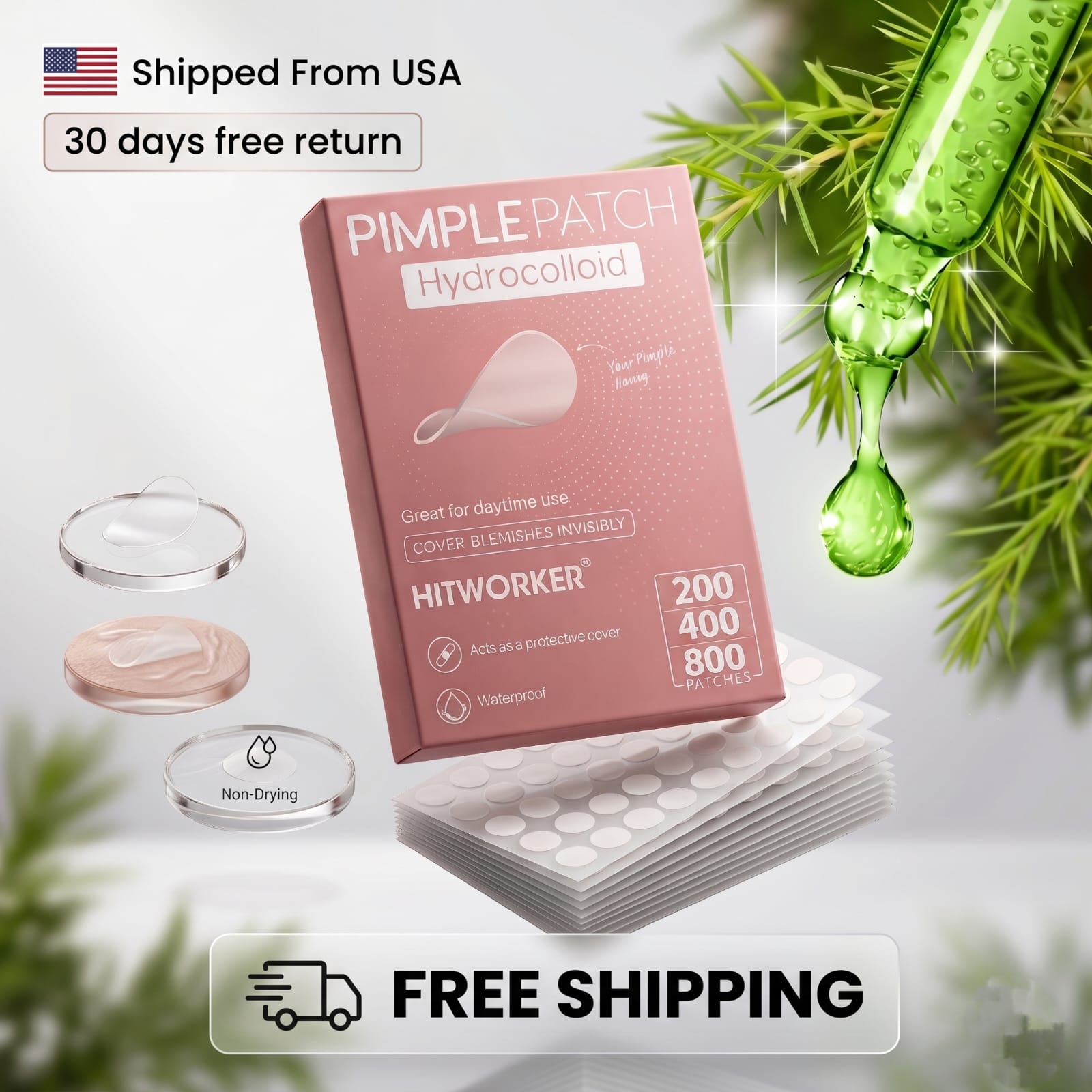 200PCS Hydrocolloid Pimple Patches – Salicylic Acid Acne Stickers with Tea Tree & Calendula Oil