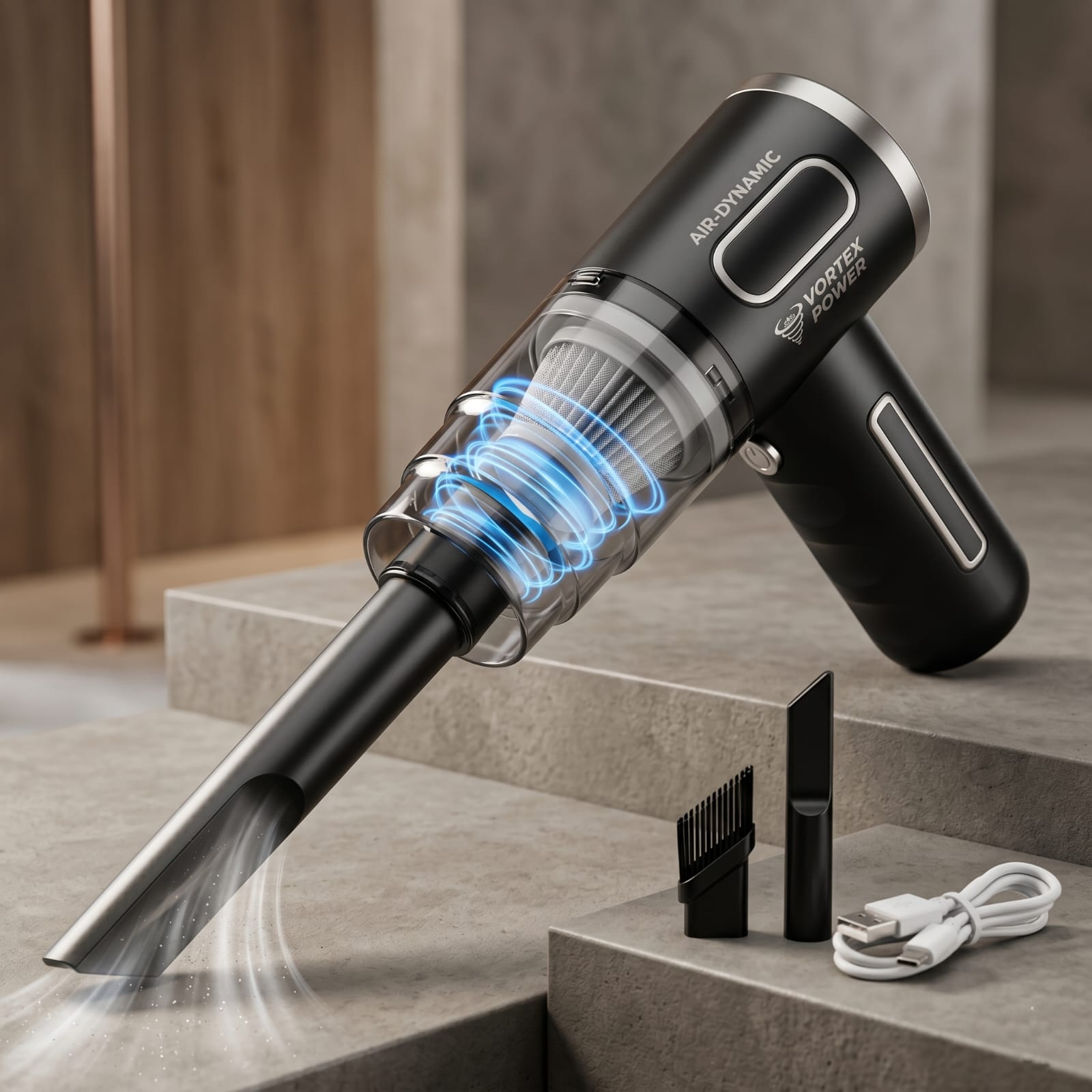 portable cordless handheld vacuum cleaner with powerful vortex suction for car and home cleaning